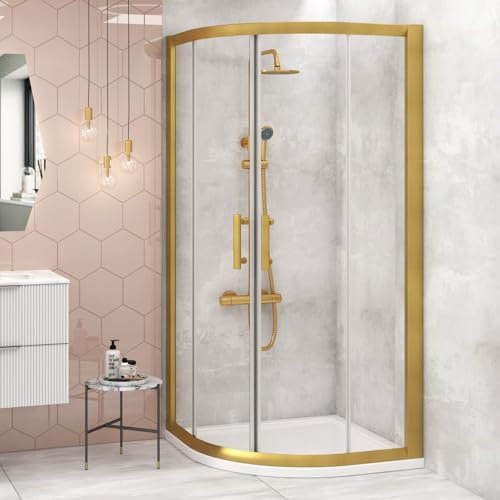 Venice 900 x 900mm Quadrant Shower Enclosure with Tray 6mm Double Sliding Doors - Brushed Brass