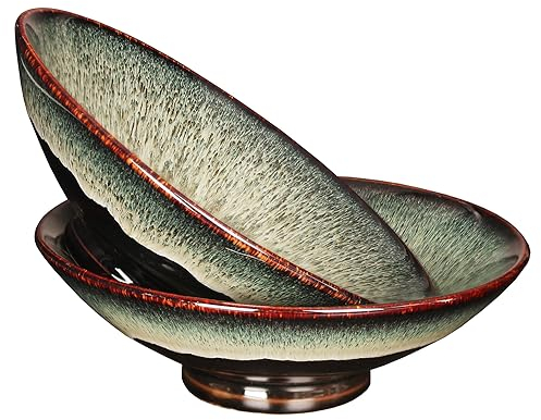 jinsongdafa Ceramic Japanese Ramen Noodle Soup Bowl Set of 2 - for Ramen, Pho,Soup,Salad, Pasta, Asian Dishes,Udon Noodles,Chinese Large Ramen Bowl - Microwave Dishwasher Oven Safe, 20.7 CM