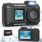 Caméra sous-marine 4K 65 MP de 10 m, robuste, résistante à la poussière, aux chocs, autofocus, caméra sous-marine double écran pour plongée avec tuba, plongée avec tuba, appareil photo numérique