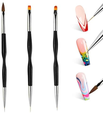 Nail Art Brushes Set, Dual end Nail Art Pen Brush, Gel Nail Brush, Nail Art Painting Pen Brush Set, for Nail Art DIY Drawing(3 Pack)