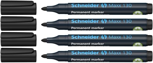 Schneider Maxx 130 Permanent-Marker mit Rundspitze (Strichstärke: 1-3 mm, nachfüllbar) 4er Packung schwarz