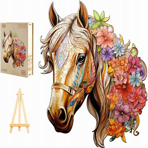 PASJO - Holzpuzzle Erwachsene mit Pferdemotiv 270 Teile 22x22 cm - Geschenkidee für Kinder - Puzzle Pferd - Einzigartige Tierförmige Holz-Puzzle - Creative Jigsaw für Erwachsene