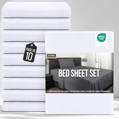 Utopia Bedding Bed Sheets Set Bulk Pack of 10 (Single, White) – Fitted Sheet, Flat Sheet with Pillow case 50x75 – Wrinkle, Shrinkage & Fade Resistant – Soft Brushed Polyester Microfiber Fabric