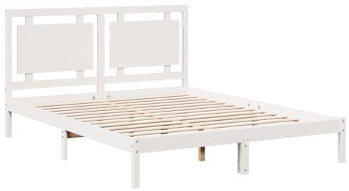 vidaXL Massivholzbett, Bett Extra Lang ohne Matratze, Bettgestell mit Lattenrost Kopfteil, Holzbett Doppelbett für Schlafzimmer, Weiß 160x210cm