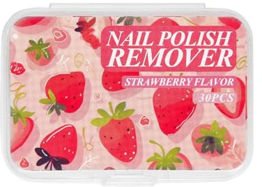 Nail Varnish Remover Pads - 30PCS Quickly Nail Polish Remover - Lint Free Wipes Natural Ingredients Nail Remover Pads in Box - Easy Carry Fruity Scented Nail Wipes (Strawberry)