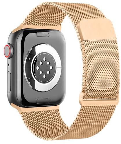 Amzpas Métal Bracelet pour Apple Watch 38mm 40mm 41mm 42mm 44mm 45mm 46mm 49mm Femme Homme, Acier Inoxydable en Métal pour iWatch SE SE2 Series 10 9 8 7 6 5 4 3 2 1 Ultra Ultra 2, Or rose