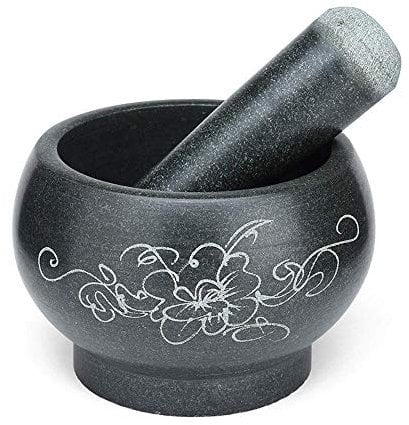 Bluestone Mortar and Pestle Set 20cm Diameter Organic Crusher and Spice Grinder for Grinding Herbs and Spices