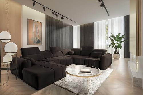 All4All Ecksofa mit Schlaffunktion Rico VIII 360 cm x 291 cm - Schlafsofa mit Bettkasten - Wohnlandschaft U-Fom - XXL Sofa Groß - Braun - Chenille Gewebe - Seite Links - Modern 26