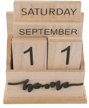 VOANZO Vintage-Holzblock, ewiger Kalender, Countdown-Schild, Heimdekoration, Ornament für Schreibtisch und Büro, brauner dekorativer Kalender mit Einstellbarer Monats-, Tages- und Datumsanzeige