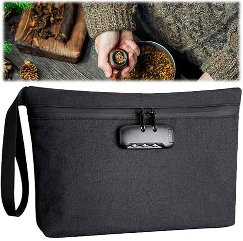 QSLKI Geruch Proof Taschen mit Kombinationsschloss, Geruch Proof Carbon Futter Geldtasche, Männer & Frauen Geruch Beutel, tragbarer Tragegriff für Bargeld, Reisen, Bankeinzahlungen (Rechteck)