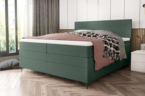 99rooms Maximus Boxspringbett Doppelbett Ehebett: 160x200 cm, Strukturstoff Neve Salbeigrün, mit Bettkasten, Untermatratze: Bonellfederkern, Obermatratze: Taschenfederkern, Komfortschaum-Topper 4 cm