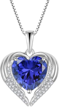 YL Herz Halskette 925 Sterling Silber Engelsflügel Anhänger Kette Dezember Geburtsstein Tanzanit Halskette Schmuck Geschenke für Damen
