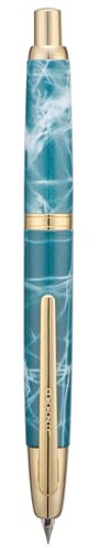 Jinhao 10 Press Fountain Pen with Box, Marble Blue Retractable Extra Fine Nib with Ink Converter Set (Golden Clip)
