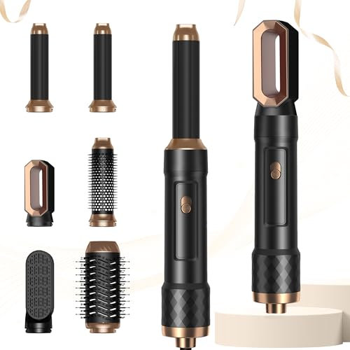Atopskins 6 in 1 Air Styler Set Airbrush 6 in 1 Hair Dryer Brush Set, Hair Styler with Auto Curling Wands, 200 Millions Negative Ionic Hair Blow Dryer Brush Set with Curl Straighten, Volumise, Smooth