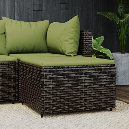 Myheimly Gartenhocker, Sitzhocker mit Kissen Stahlrahmen, Modular Hocker für Garten Terrasse, Fußhocker Gartenmöbel, Poly Rattan Gartenhocker,Braun und Grün,1 pz