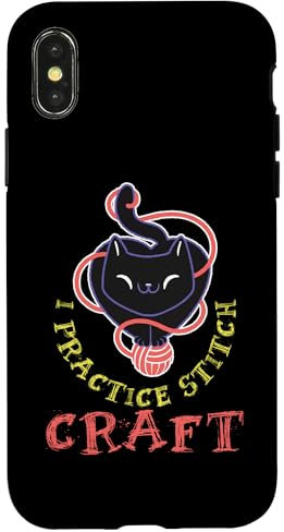 I Practice Stitch Craft Funny Cat Knitting Case for iPhone X/XS