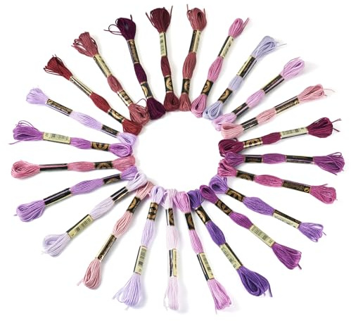 FASHEWELRY 24 matasse di filo da ricamo sfumato per punto croce, 1 mm, per braccialetti dell'amicizia, per la creazione di gioielli, abbigliamento, cucito, progetti artistici fai da te, viola