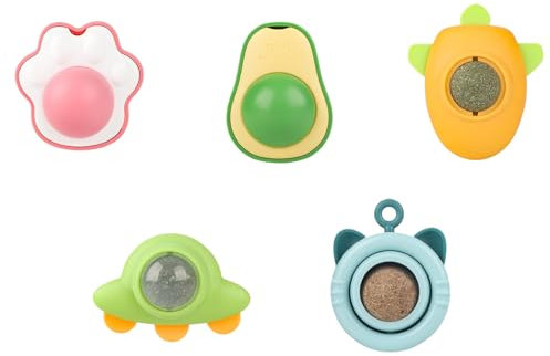 Yamobi Katzenminze Ball Für Katzen, 5er Set Katnip Ballspielzeuge Und Baldrian Snackball für Hauskatzen, Katzenminzenbälle zum Aufkleben an der Wand