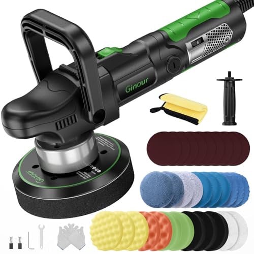 Ginour 1200W Dual Action Car Polisher for Car Detailing, 6 Variable Speeds 2000-6400 OPM, Car Buffer Polisher Machine with D &Side Handles,150mm/6in Disc