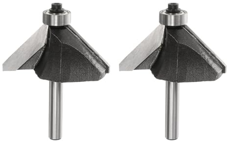 sourcing map 2pcs 45 Degree Chamfer Router Bit 1/4 Inch Shank 1 Cutting Edge Carbide Tip with Bearing for Woodworking Milling Cutter Tool, Black