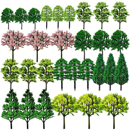 RYAN 30 Stücke Modellbau Bäume Mixed Bunt Bäumchen und Büsche h0 Bäume Modellbau zubehör für DIY Miniatur Landschaft Modelleisenbahn Sandtisch (3.5-7cm)
