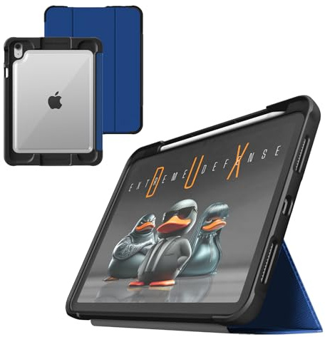 STM Dux Ultra - Funda para iPad A16/10ª generación, protección contra caídas MIL-SPEC, soporte magnético a presión, almacenamiento de lápices y crayones, parte trasera transparente, apagado y