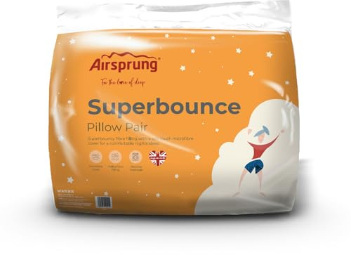 Airsprung Superbounce Pair Pillows Hollowfibre Soft Touch Hotel Quality Machine Washable Made In UK 48cm x 74cm (19 x 29)