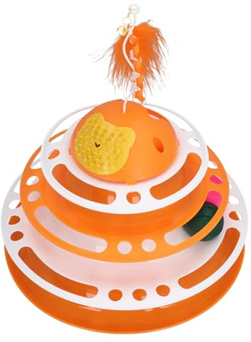 Qcwwy Cat Toys Tower Toy Fun für Alle Altersunterhaltung für Mehrere Katzen Puzzle Cat Necke Feder mit Kratzern Interaktives Spielzeug mit Haltbarem Material für Innenkätzchen Langeweile (ORANGE)