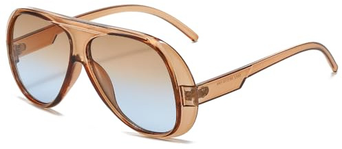 Long Keeper Retro Pilot Sonnenbrille Damen Herren Vintage 70er Jahre üBergroßE Sonnenbrillen Trends Piloten Oval Brillen UV400 Schutz (Klar Braun Farbverlauf Blau)