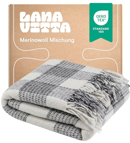 Lanavitta – Halbwolldecke „Veronika“ – Tagesdecke & Bettüberwurf – Couchüberwurf, Sofadecke, Couchdecke, Sesseldecke – 20% Wolle, 80% Polyester – Weicher & Langlebiger Plaid – Grau – 140x200 cm