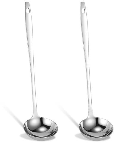 2 Stück 30 cm Suppenkelle Edelstahl, Silber Soßenkelle | Schöpfkelle Für Suppen Und Eintöpfe, Suppenlöffel Edelstahl Ideal Für Eintöpfe Suppe Hot Pot (Spülmaschinenfest)