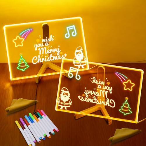 LED Notiztafel mit Farben,2 Stück Led Zeichenbrett 30x20CM,Acryl Notiztafel,mit 12 Stift,Leuchtendes Zeichenbrett,Transparente Leuchtende Schreibtafel,für Büro Schule Hau