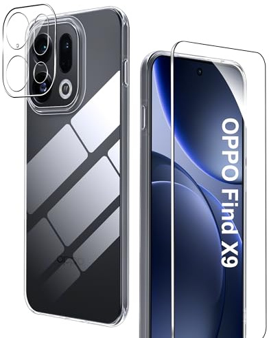 Rojeuinn hülle für Oppo Find X9 + 1 Stücks panzerglas +1 Stücks Kamera-Schutzfolie 9H Härte Ultra-klar Displayschutzfolie，Soft Matte Schutzhülle Handy Case-Transparent