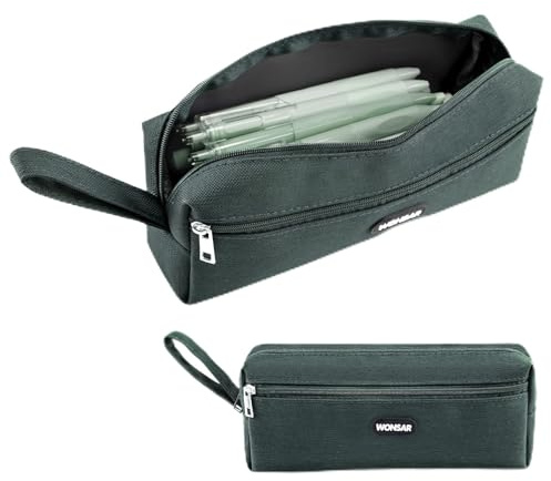 wonsar Federmäppchen Mäppchen, Federmappe, Schlamppermäppchen für Jungen | Federtasche Mädchen, Pencil Case für Junge Teenager Erwachsene, Schüler Bleistiftcase, Stifte-etui für Schule(Dunkelgrün)