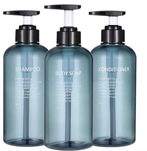 Set mit drei 500 ml Seifenspenderflaschen mit auslaufsicherer Gewindedichtung, geeignet für Shampoo, Duschgel, Lotion, Handseife und Reinigungsmittel (blau)