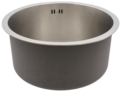 Fregadero redondo de acero inoxidable con tubo de drenaje y tubo de rebosadero, fregadero de cocina, fregadero de camping, diámetro de 41 cm, para hogares, restaurantes, cocinas