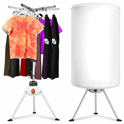 BAKAJI Asciugabiancheria Elettrico a Pallone, Asciugatrice Stendino ad Aria Calda, ASciuga Biancheria Potenza 1000W con Timer 180 Minuti e Doppia Ventilazione, 68 x 68 x 150 cm