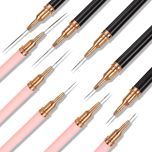 JJUNW 10 Pcs Nail Art Liner Brushes, Thin Liner Nail Brush Set Striping Brushes, Professional Gel Polish Painting Art Design Pen For Long Lines, Thin Details, Detailed Outlines(black)