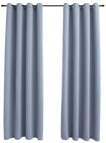 Blackout Curtains with Metal Eyelets, Pack of 2, Grey, 140 x 245 cm, Opaque and Insulating, for Living Room, Bedroom, Children's Room, Soundproofing and Privacy Screen