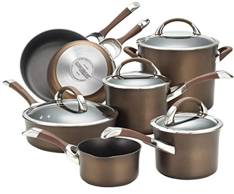 Circulon Dishwasher Safe Hard Anodized Nonstick Cookware Pots and Pans Set, Aluminum, Chocolate, 11-Piece