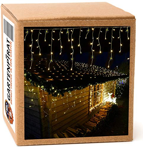 Gartenpirat Eisregen Lichterkette 4,2 m 168 LED warmweiß LED-Lichterkette außen innen Timer Flash-Effekt