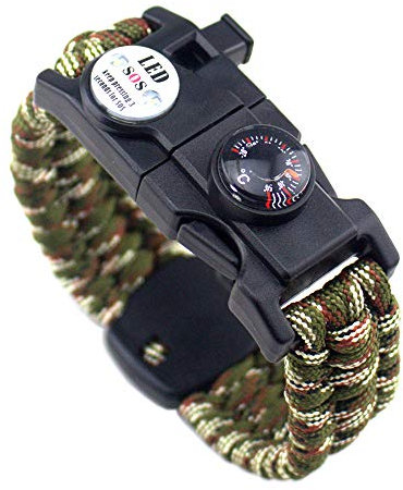 21 in 1 Survival Bracelet, 7 Core Paracord Emergency Sports Wristband Gear Kit Waterproof Compass, SOS LED Light, Thermometer, Rescue Whistle, Fire Starter Multi-Tool Wilderness Adventure Accessories