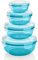 Grizzly 4er Set Frischhaltedosen (0,4L, 0,8L, 1,4L, 2,3L), rund, Kunststoff, 100% luft-/wasserdicht, mikrowellengeeignete Vorratsdosen, Petrol