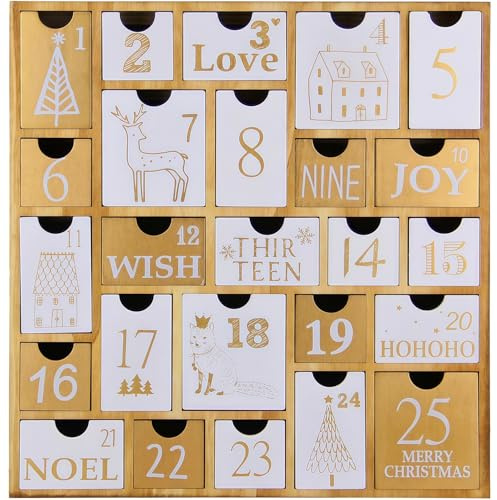 Juegoal Advent Calendar with 25 Drawers Countdown to Christmas, Refillable Wooden Advent Xmas Gift for Kids, 12 Inches Tall