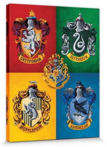 Harry Potter 1art1 Poster Colourful Crests Bilder Leinwand-Bild Auf Keilrahmen | XXL-Wandbild Poster Kunstdruck Als Leinwandbild 40x30 cm