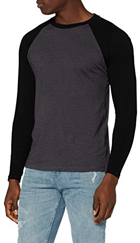 Urban Classics Men's Raglan Contrast Ls T Shirt, Charcoal/Black, M UK