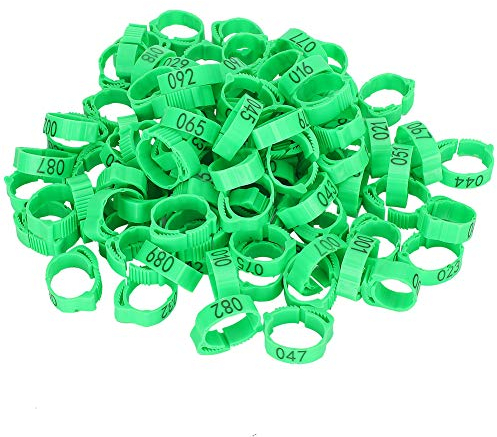Geflügel Fuß Ring, 100 Stück 001-100 nummeriert Kunststoff Vogel Beinbänder Ringe Geflügel Hühner Enten Gans Beinbänder Ringe(Grün)