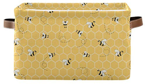 Evlife Storage Basket Cube Yellow Animal Bee Honey Comb Large Collapsible Toys Storage Box Bin Laundry Organizer for Closet Shelf Nursery Kids Bedroom,15x11x9.5 in,1 Pack