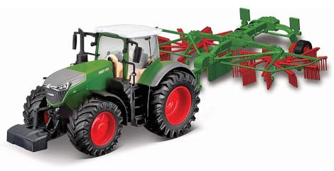 Bburago B18-31665 Die-Cast FENDT 1050 Vario mit funktionierendem Wirbel Rechen Fahrzeug, rot, groß