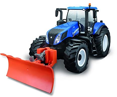 Maisto Tech - Trattore giocattolo R/C New Holland T8.320 con pala da neve: trattore radiocomandato con luce. spazzaneve staccabile, controller, dagli 8 anni in su, 35 cm, colore blu (582303) 82303